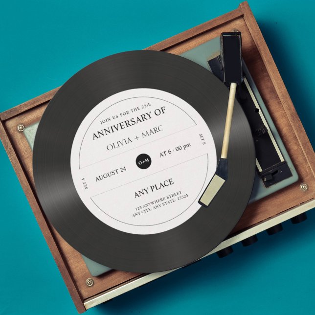 Retro vinyl record anniversary party invitation (Creator Uploaded)