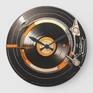 Retro Vinyl Record Art Large Clock