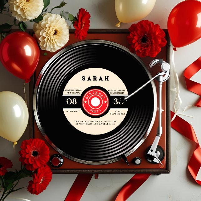 Retro Vinyl Record Birthday Invitation (Creator Uploaded)