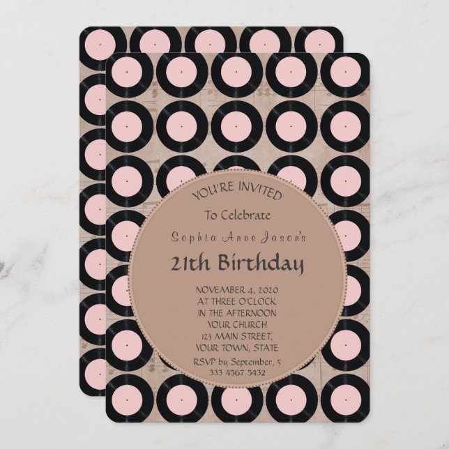 Retro Vinyl Record Birthday Party Invitation (Front/Back)