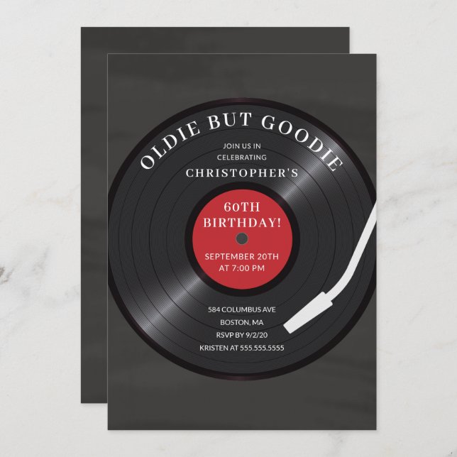 Retro Vinyl Record Birthday Party Invitation (Front/Back)