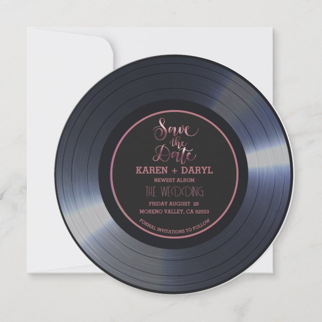 Retro Vinyl Record Black Wedding Save the Date Inv Invitation (Front)