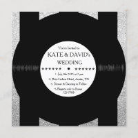Retro Vinyl Record Chic Silver Wedding Invites