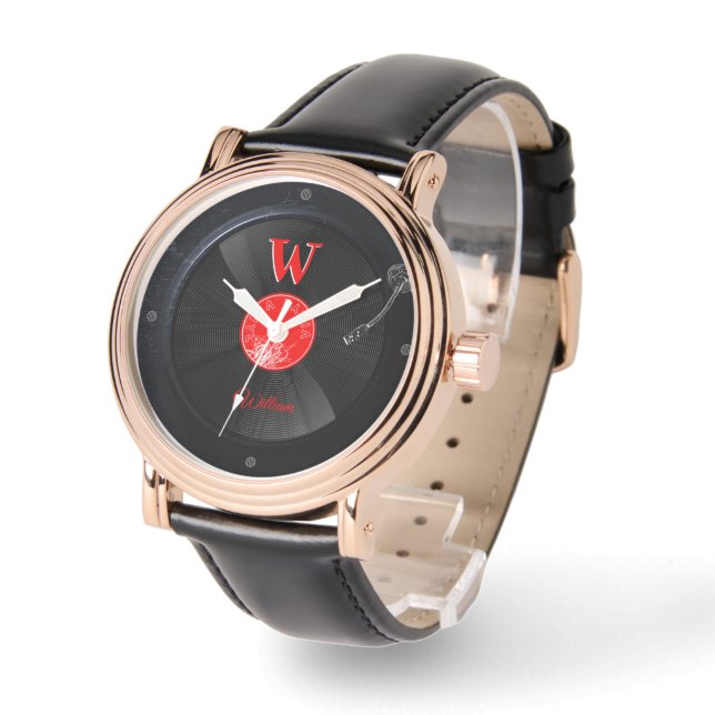 Retro Vinyl Record Custom Monogram Watch (Angle)