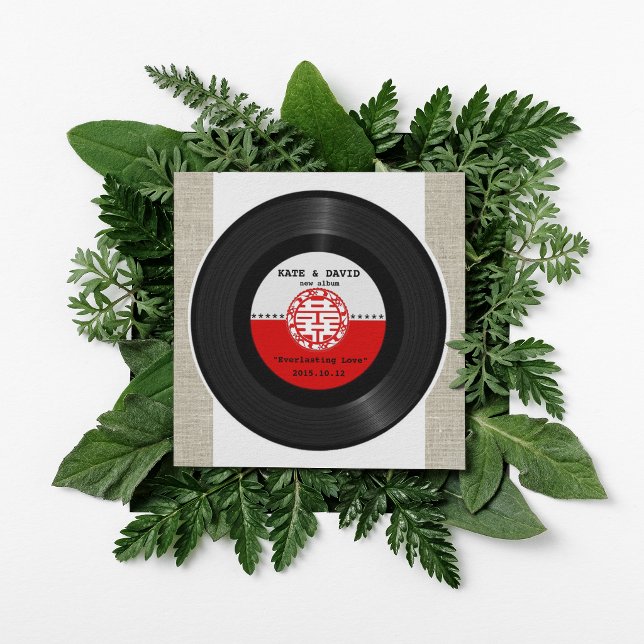 Retro Vinyl Record Double Happiness Wedding Invitation (Creator Uploaded)