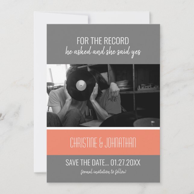 Retro Vinyl Record Flat Save The Date Card (Front)