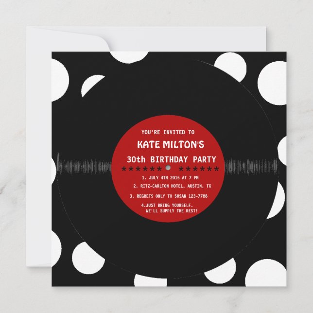 Retro Vinyl Record l Modern Birthday Party Invites (Front)