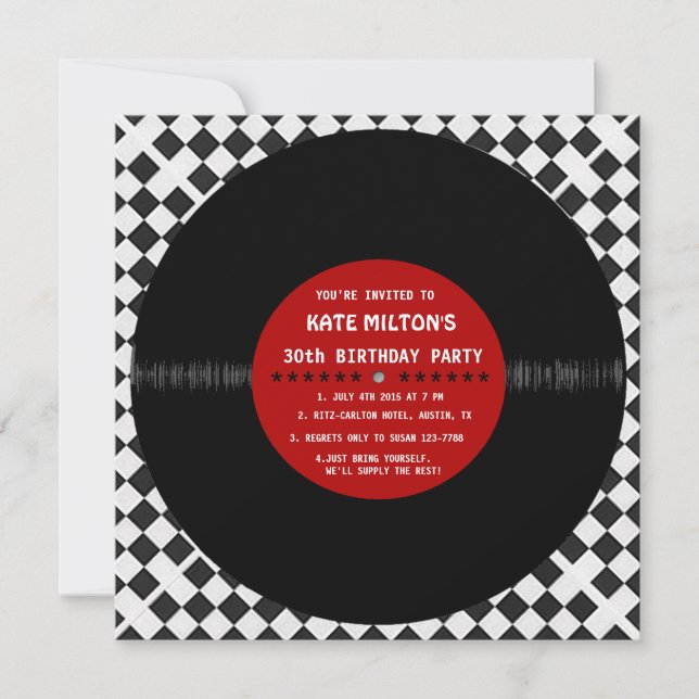 Retro Vinyl Record l Modern Birthday Party Invites (Front)
