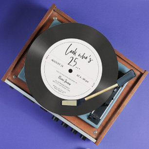 Retro vinyl record look who’s 25, 25th birthday  invitation