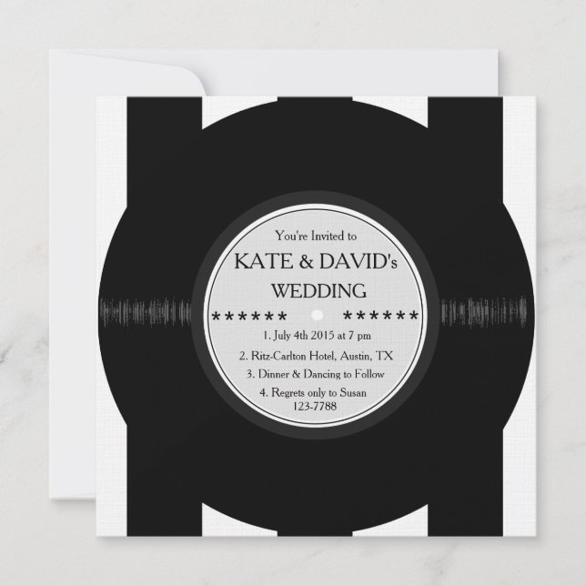 Retro Vinyl Record Modern Chic Wedding Invites (Front)