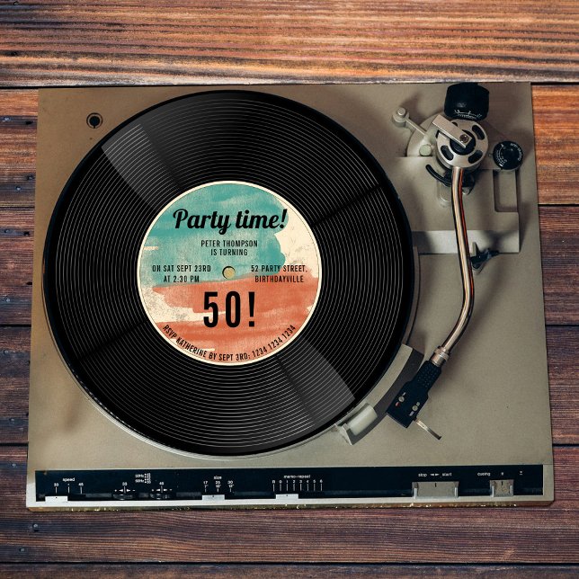 Retro Vinyl Record Music Birthday Party Invitation (Retro Vinyl Record Music Birthday Party Invitation)