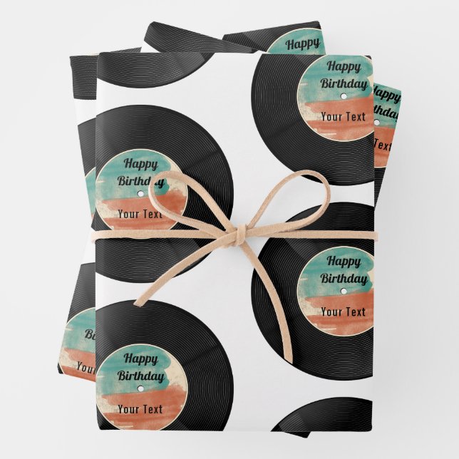 Retro Vinyl Record Music Birthday Party  Wrapping Paper Sheet (In situ)