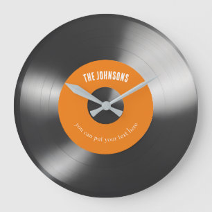 Retro Vinyl Record Music Clock Custom Text Orange
