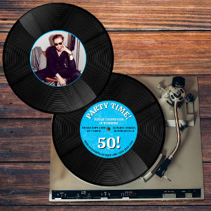 Retro Vinyl Record Music Milestone Birthday Photo  Invitation