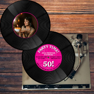 Retro Vinyl Record Music Milestone Birthday Photo  Invitation