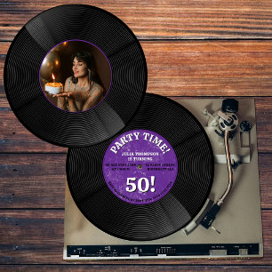 Retro Vinyl Record Music Milestone Birthday Photo  Invitation