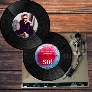 Retro Vinyl Record Music Milestone Birthday Photo  Invitation
