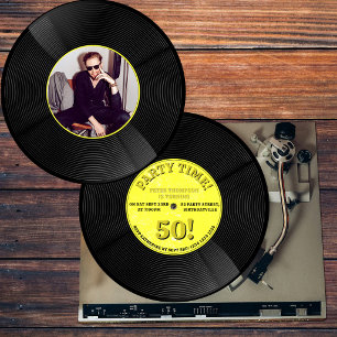 Retro Vinyl Record Music Milestone Birthday Photo  Invitation
