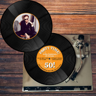 Retro Vinyl Record Music Milestone Birthday Photo  Invitation