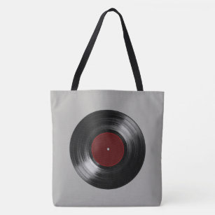 retro vinyl record music tote bag