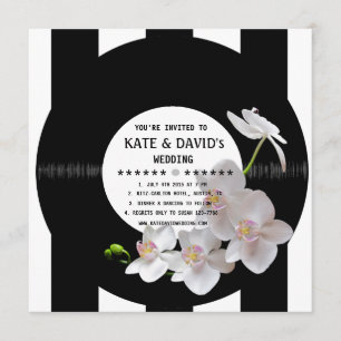 Retro Vinyl Record Orchids Modern Wedding Invites