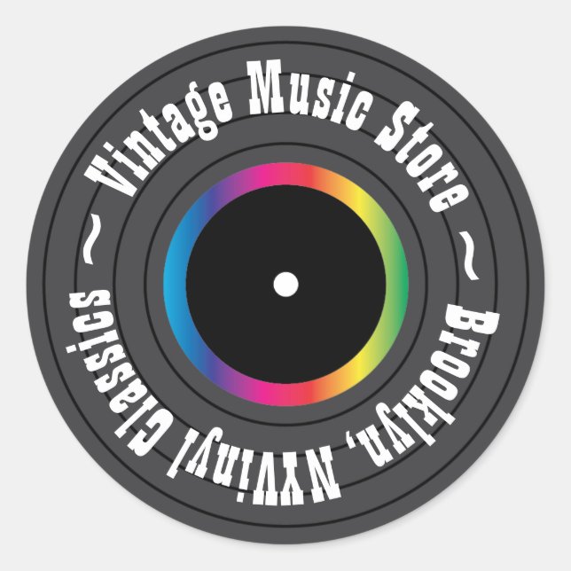 Retro Vinyl Record Personalised Classic Round Sticker (Front)