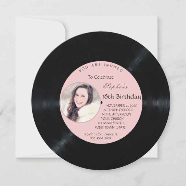Retro Vinyl Record Photo Birthday Invitation (Front)