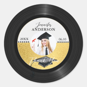 Retro Vinyl Record Photo Graduation Thank You Classic Round Sticker