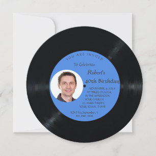 Retro Vinyl Record Photo Man Birthday Invite