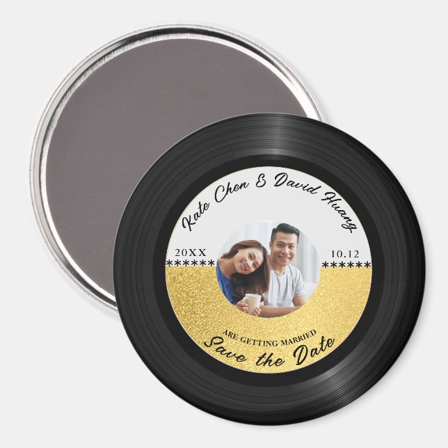 Retro Vinyl Record Photo Save the Date Magnet (Front/Back)