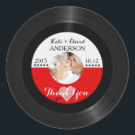 Retro Vinyl Record Photo Wedding Favour Thank You Classic Round Sticker<br><div class="desc">For your wedding-related event/favours needs. All the default text can be fully customised with your own wordings,  and you can also change the fonts,  sizes,  & colours of the text. Sample image is for you to replace with your favourite photo.</div>