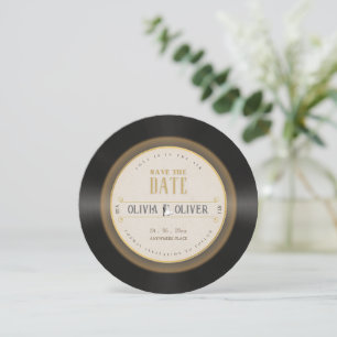 Retro vinyl record photo wedding save the date