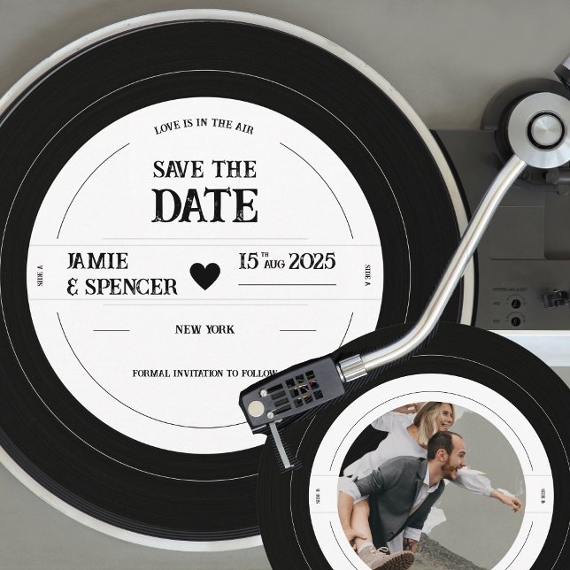 Retro Vinyl Record Photo Wedding Save the Date Invitation (Vinyl record - photo save the date)