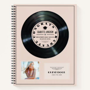 Retro Vinyl Record Pink Graduation Guest Book