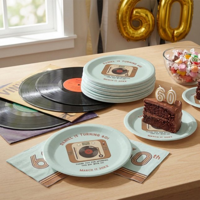 Retro Vinyl Record Player 60th Birthday  Paper Plate (Creator Uploaded)