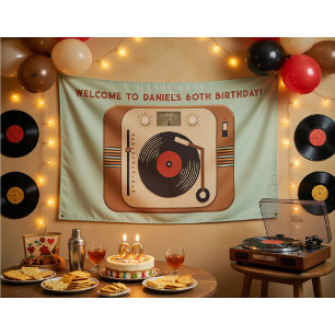 Retro Vinyl Record Player 60th Birthday Welcome Banner