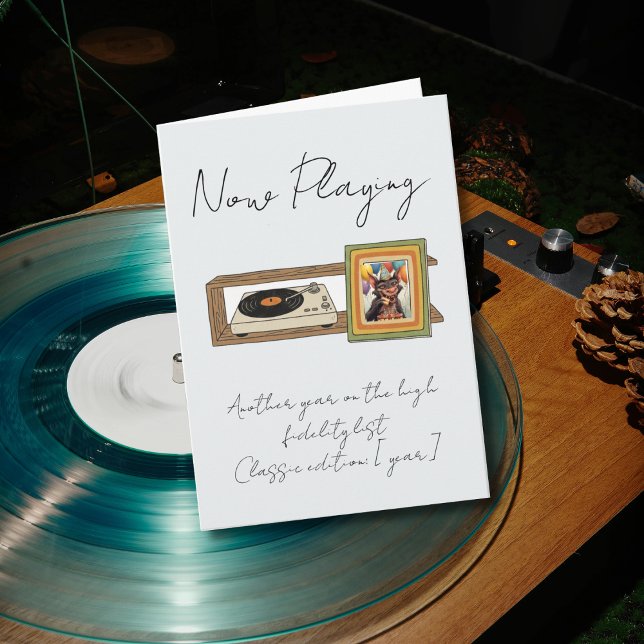 Retro Vinyl Record Player Photo Personalised Card (Creator Uploaded)
