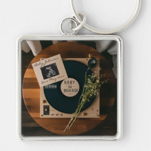 Retro Vinyl Record Player Pregnancy Announcement  Key Ring