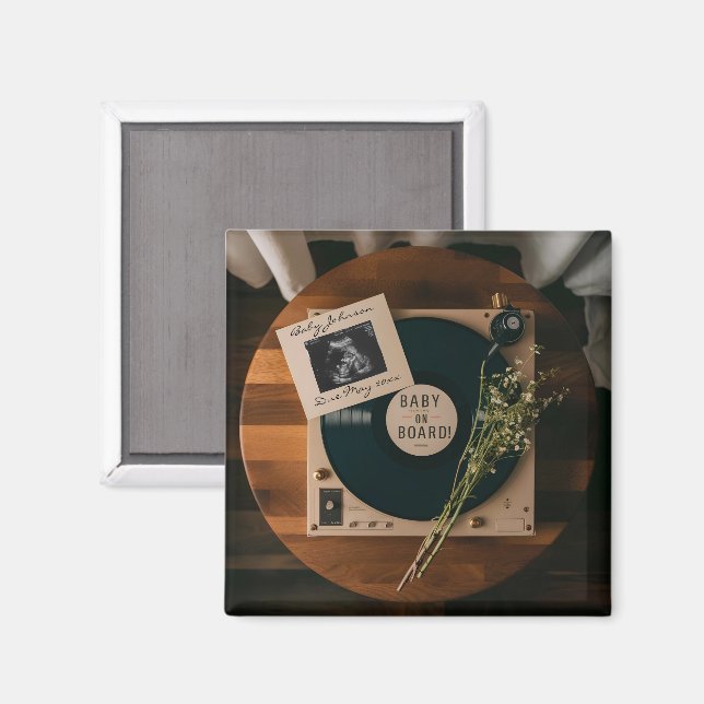 Retro Vinyl Record Player Pregnancy Announcement  Magnet (Front/Back)