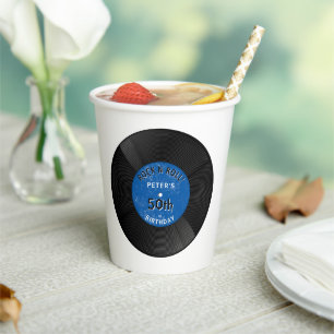 Retro Vinyl Record Rock N Roll Blue Birthday Paper Cups