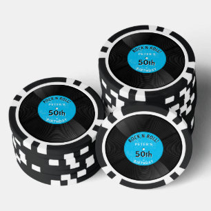 Retro Vinyl Record Rock N Roll Blue Birthday Poker Chips