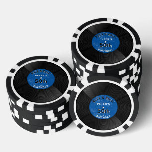 Retro Vinyl Record Rock N Roll Blue Birthday Poker Chips