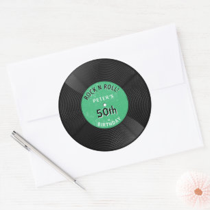 Retro Vinyl Record Rock N Roll Green Birthday Classic Round Sticker