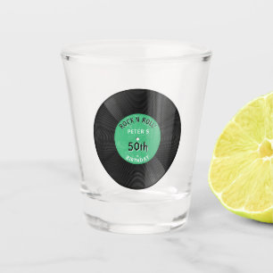 Retro Vinyl Record Rock N Roll Green Birthday Shot Glass