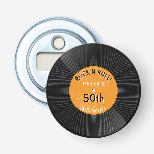 Retro Vinyl Record Rock N Roll Orange Birthday Bottle Opener