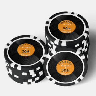 Retro Vinyl Record Rock N Roll Orange Birthday Poker Chips