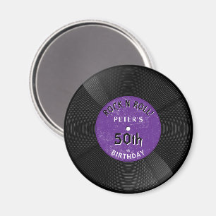 Retro Vinyl Record Rock N Roll Purple Birthday Magnet