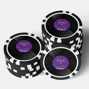 Retro Vinyl Record Rock N Roll Purple Birthday Poker Chips
