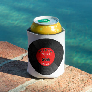 Retro Vinyl Record Rock N Roll Red Birthday Can Cooler