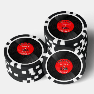 Retro Vinyl Record Rock N Roll Red Birthday Poker Chips